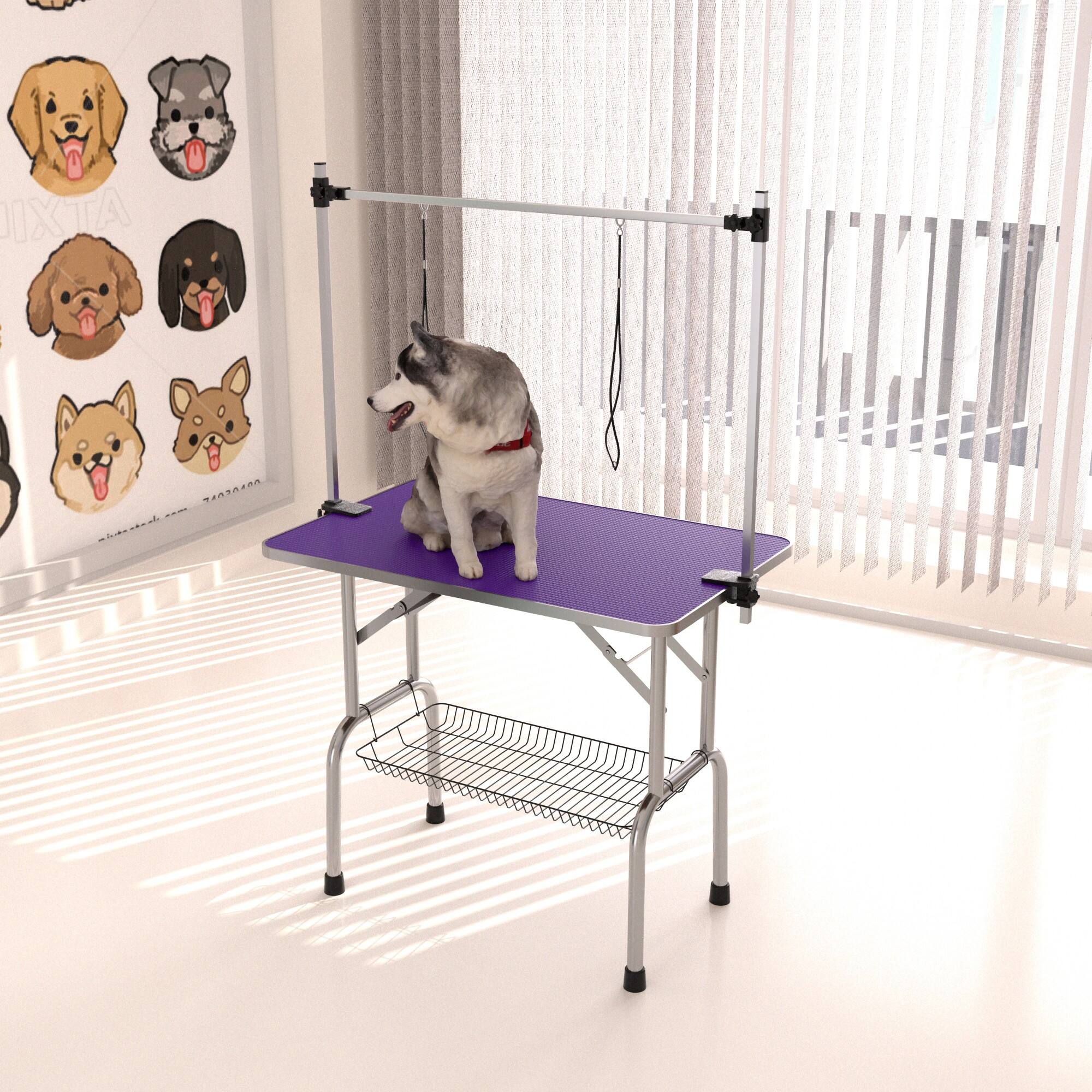 Alt View 6. Glintex - 36" Stainless steel Folding Pet Grooming Table，Dressing Table，Adjustable Arm and Storage Basket for Home and Pet Salon.