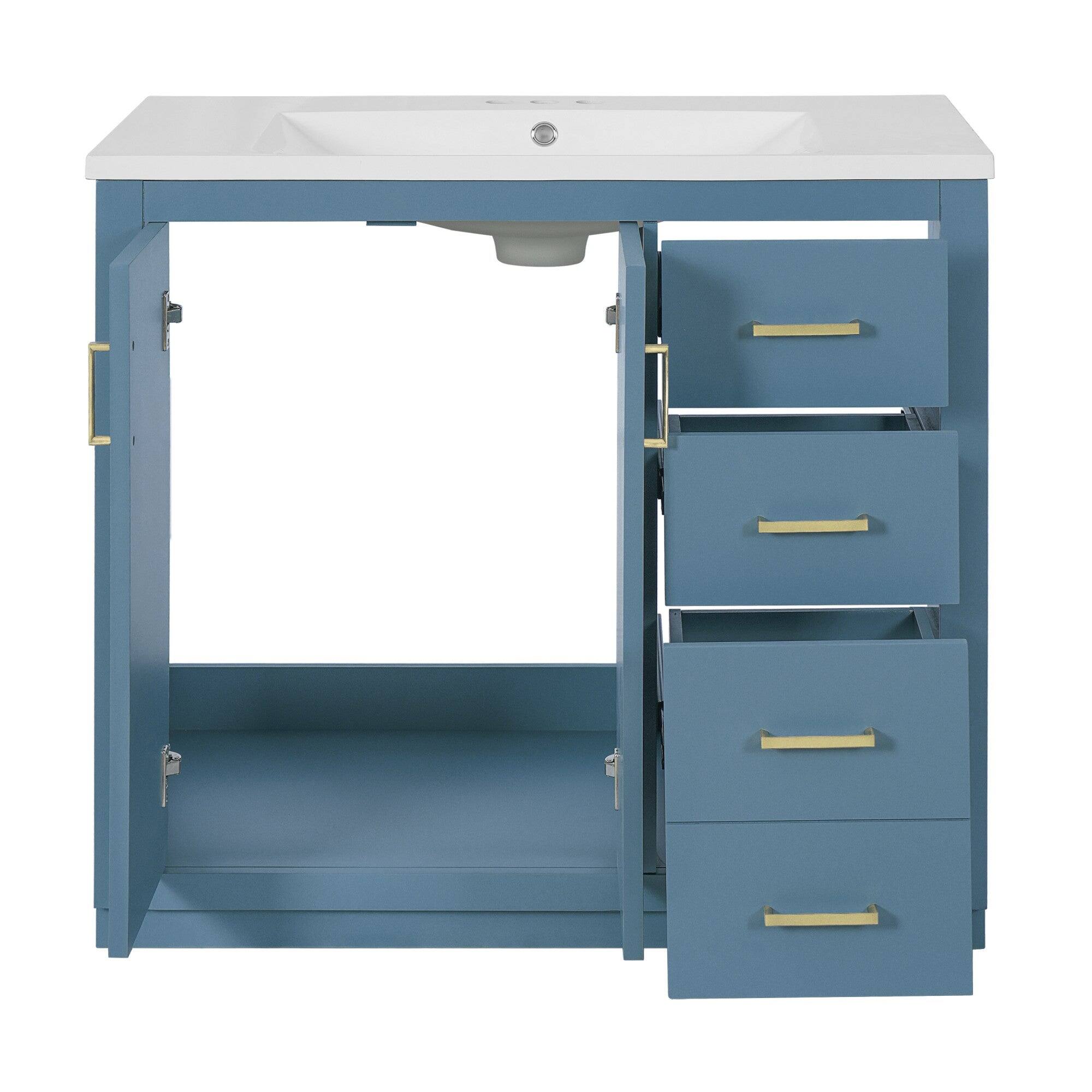 Alt View 2. Boyel Living - 36 Inch Solid Wood Bathroom Vanity with Ceramic Sink and Three Drawers Indigo - Blue.