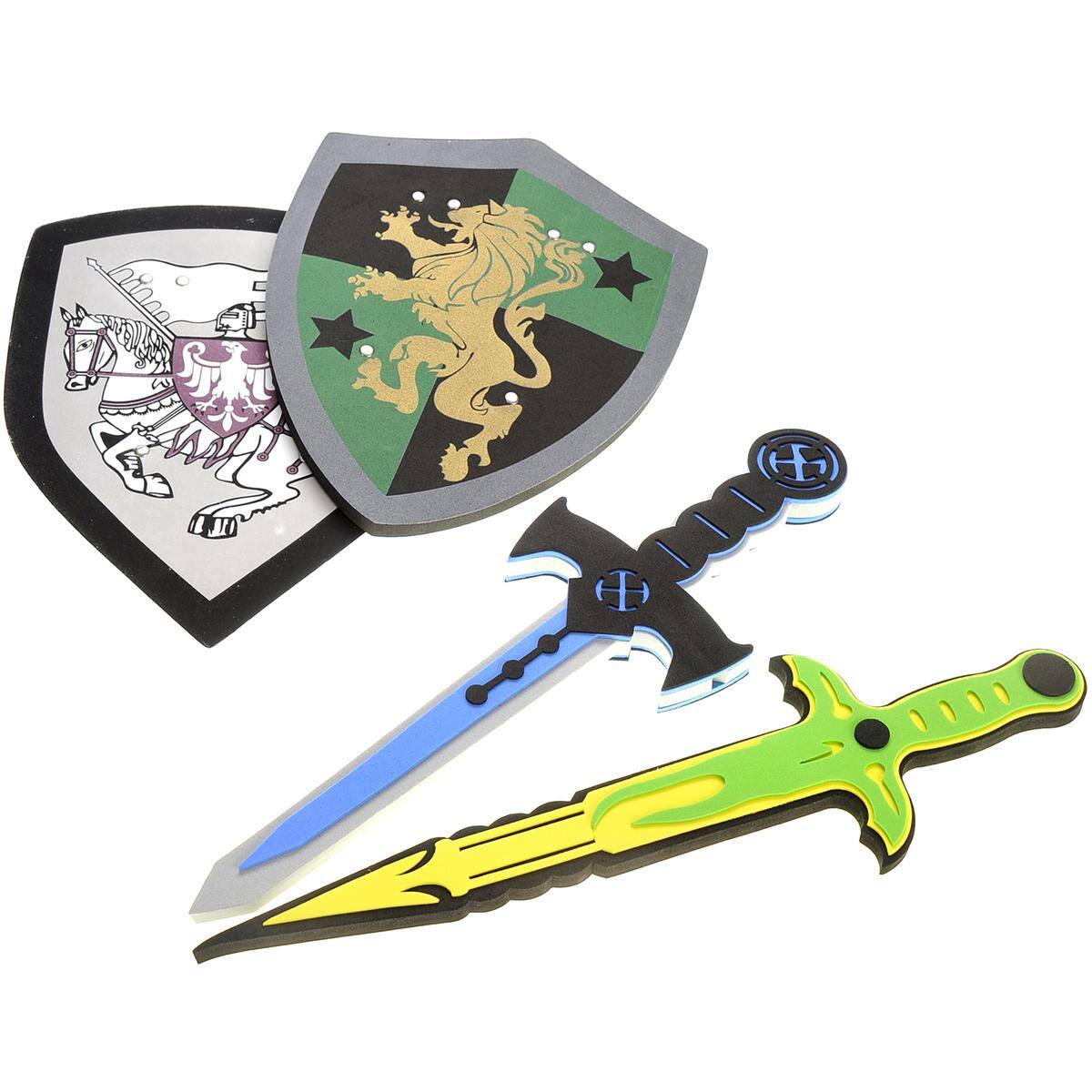 Alt View 4. JuzToys - 2-Pack Foam Swords and Shields Toy Weapons – Pretend Play Fake Swords Toy, Role Play Knight Costume for Kids, Blue/Green - Multicolored.