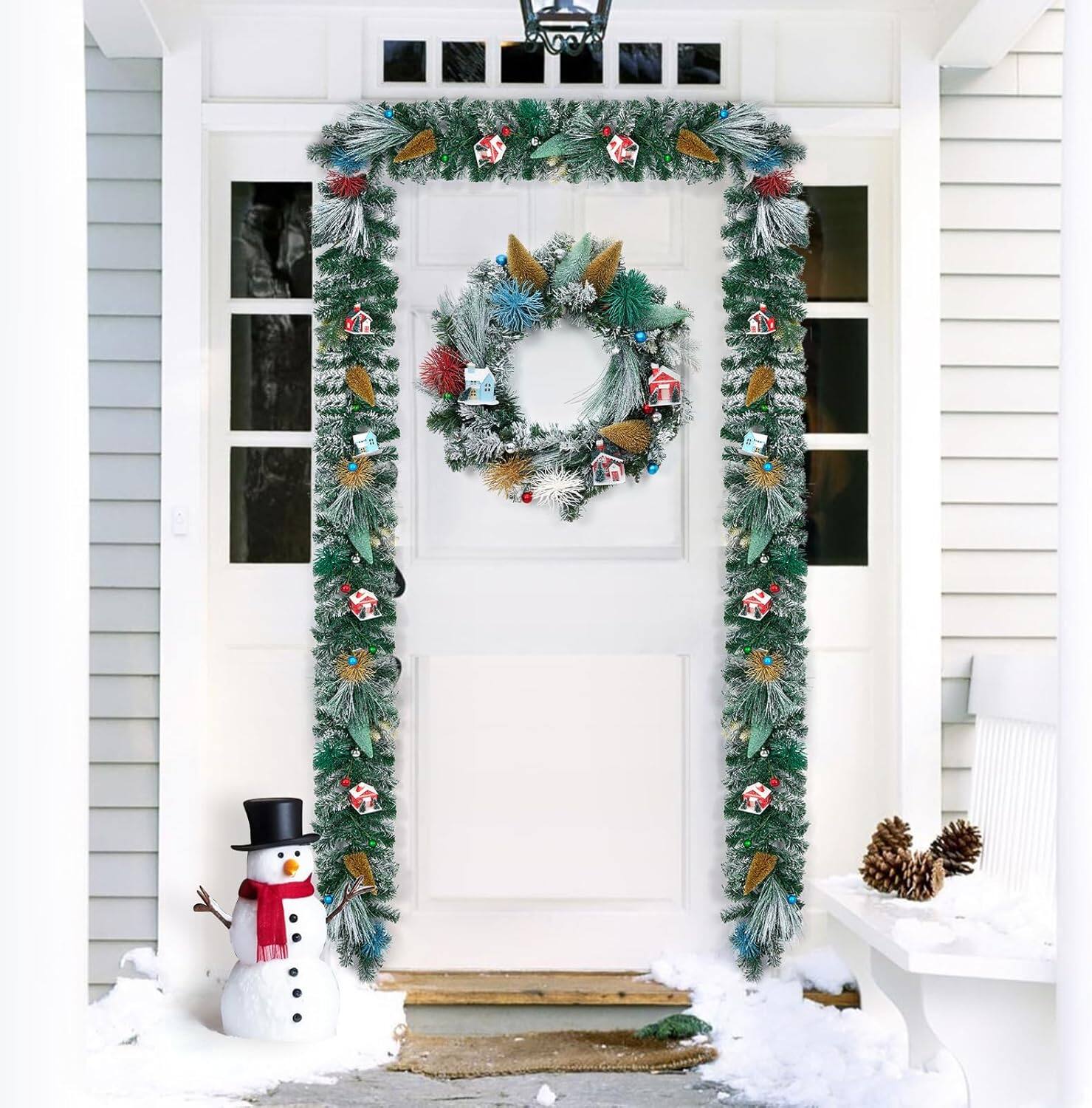 Alt View 4. Jojoka - 24-in Green Christmas Village Wreath for Indoor Outdoor Holiday Decorations - Green.