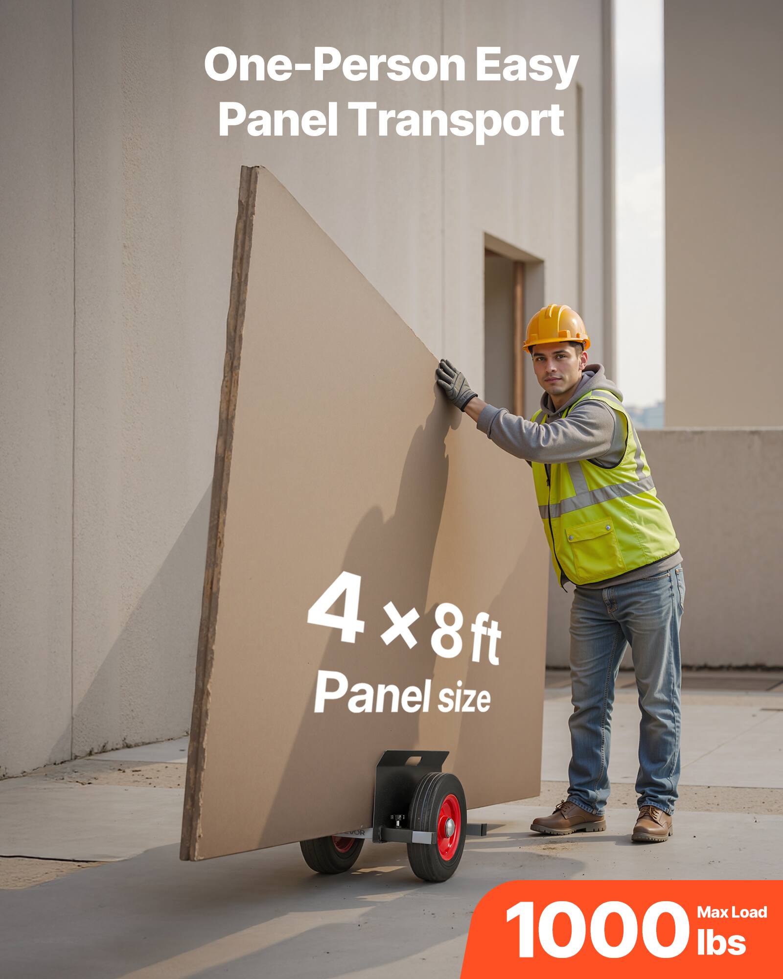 One-Person Easy Panel Transport

4 x 8 ft Panel size

Max Load 1000 lbs