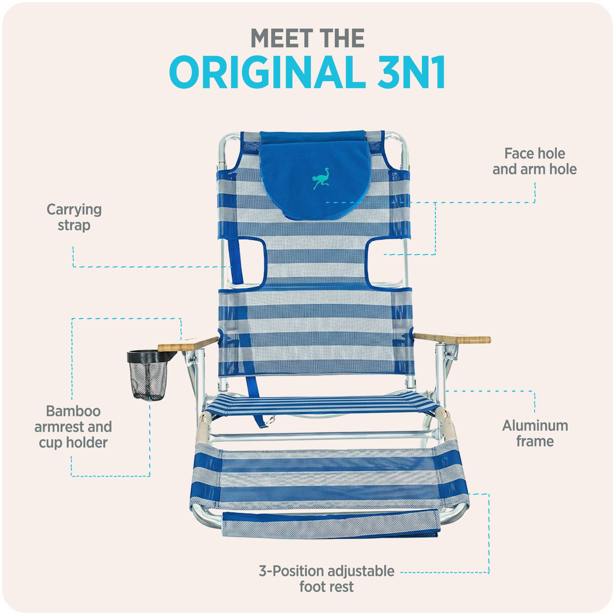 MEET THE ORIGINAL 3N1

- Carrying strap
- Face hole and arm hole
- Bamboo armrest and cup holder
- Aluminum frame
- 3-Position adjustable foot rest