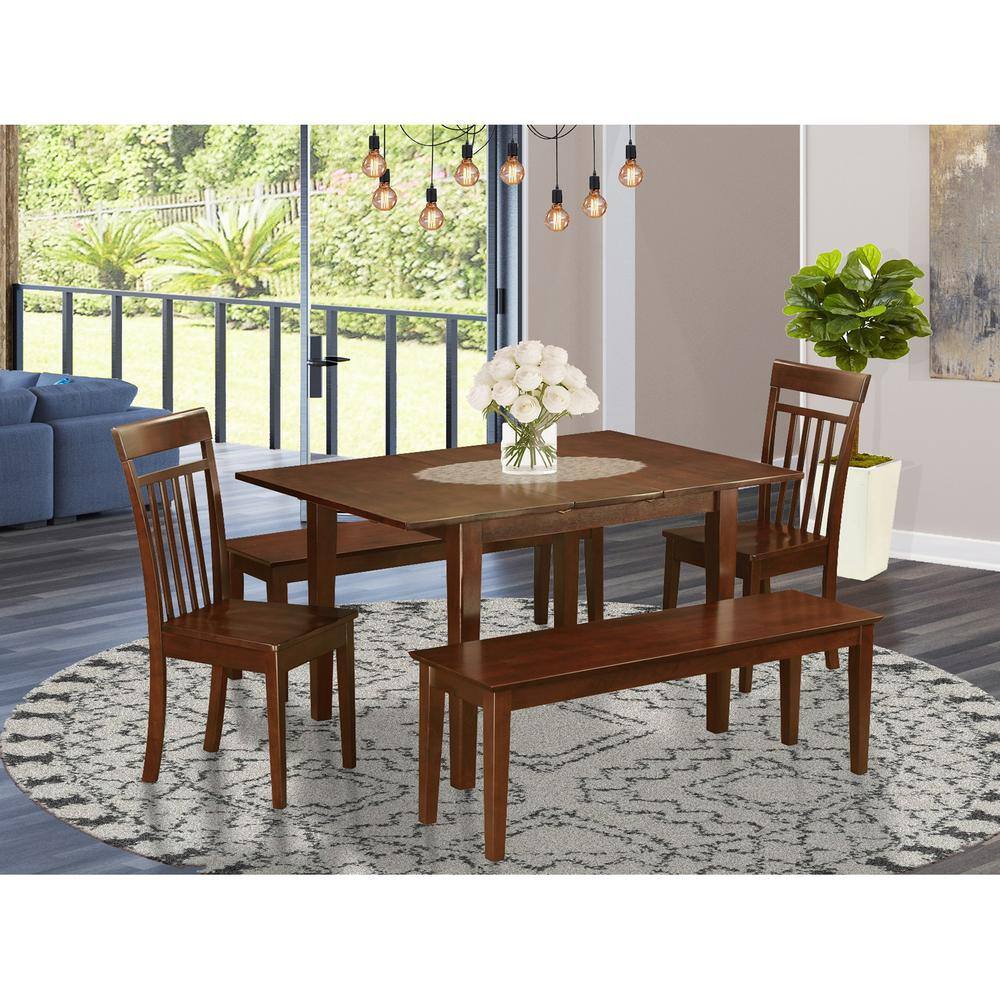 Alt View 2. East West Furniture - 5 Pc Dining room set with bench -Table with 2 Dining Chairs and 2 Benches - Mahogany.