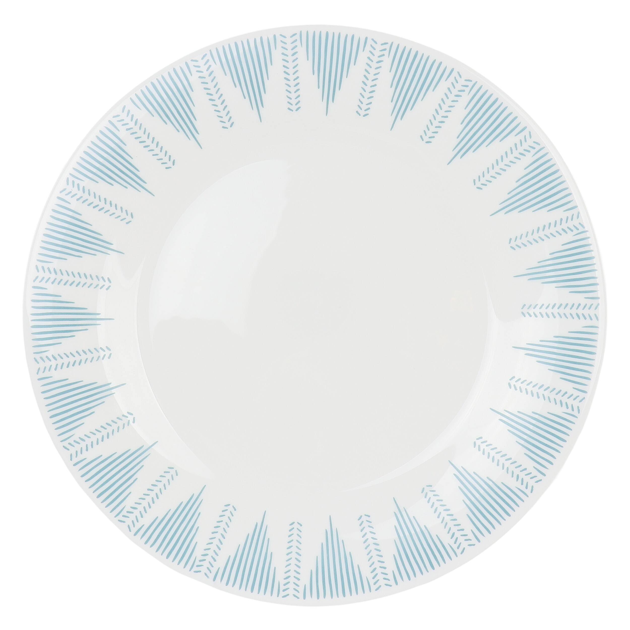 Alt View 1. Gibson - Ultra by Gibson Piper Point 4 Piece 10 Inch Round Tempered Opal Glass Dinner Plate Set in Blue - White.