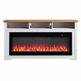 RYHNUYNE - 70 Inch Fireplace TV Stand for TVs up to 80 Inch with 60 Inch Electric Fireplace for Living Room Home Theater - Cream White