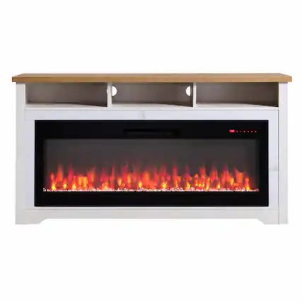 Front. RYHNUYNE - 70 Inch Fireplace TV Stand for TVs up to 80 Inch with 60 Inch Electric Fireplace for Living Room Home Theater - Cream White.