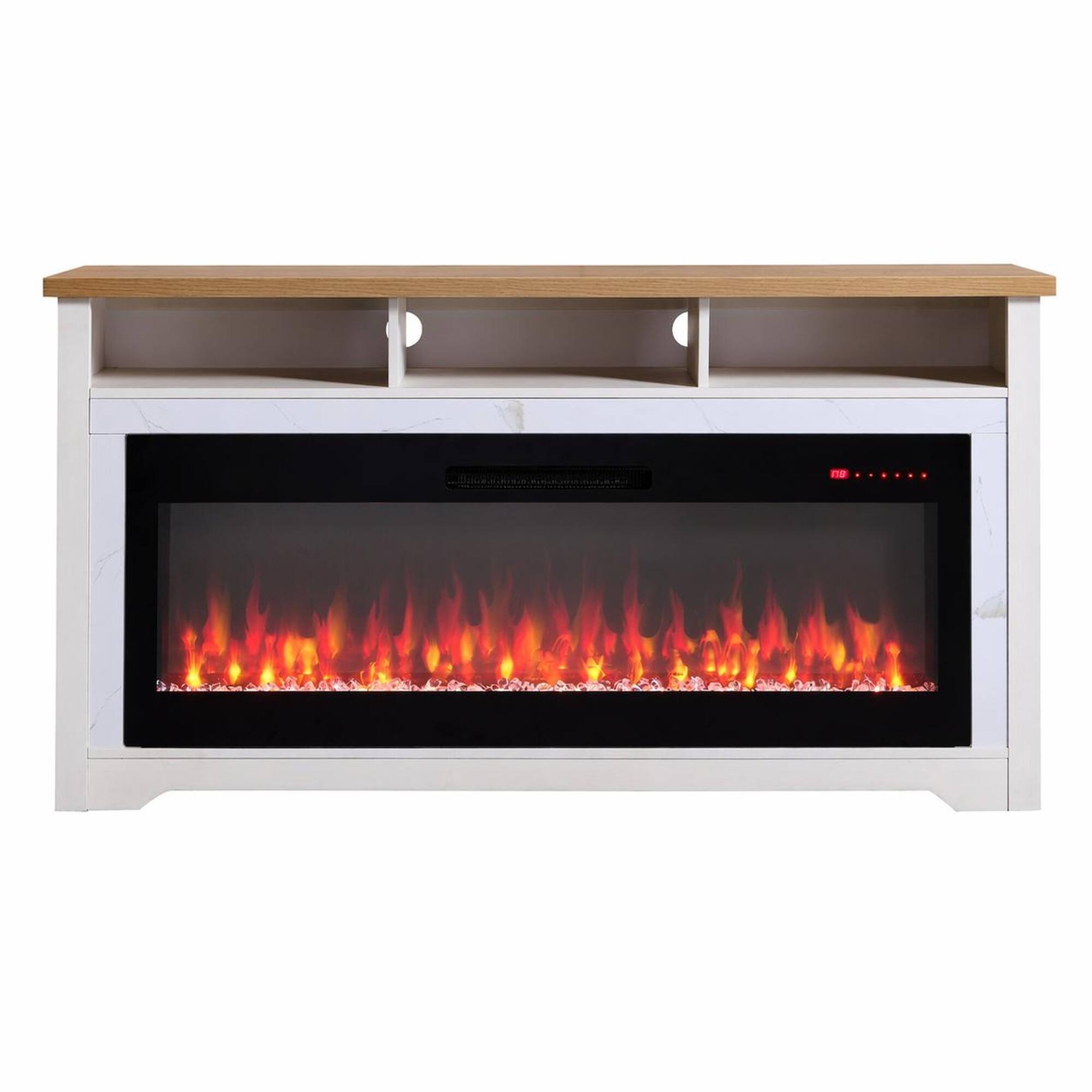 Front. RYHNUYNE - 70 Inch Fireplace TV Stand for TVs up to 80 Inch with 60 Inch Electric Fireplace for Living Room Home Theater - Cream White.