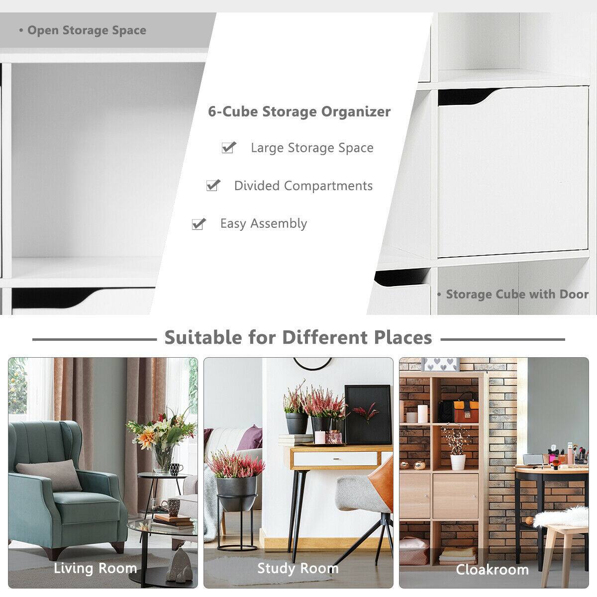 Open Storage Space 6-Cube Storage Organizer Large Storage Space Divided Compartments Easy Assembly Storage Cube with Door Suitable for Different Places Living Room Study Room Cloakroom