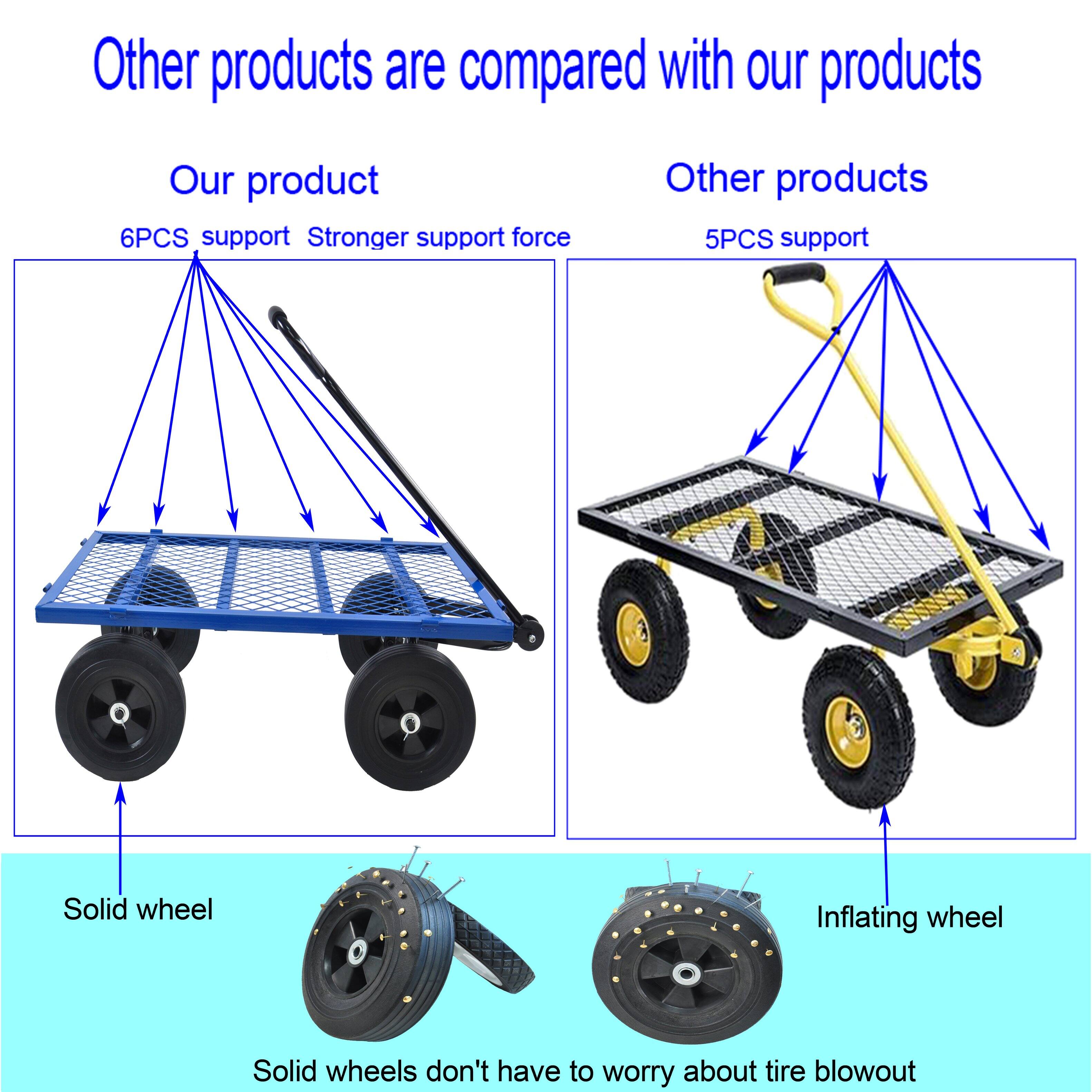 Other products are compared with our products

Our product
6PCS support
Stronger support force

Other products
5PCS support

Solid wheel
Inflating wheel

Solid wheels don't have to worry about tire blowout