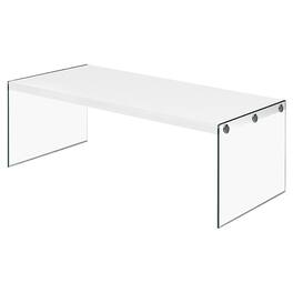 SlickBlue - Sleek Rectangular Coffee Table with Tempered Glass Supports - White