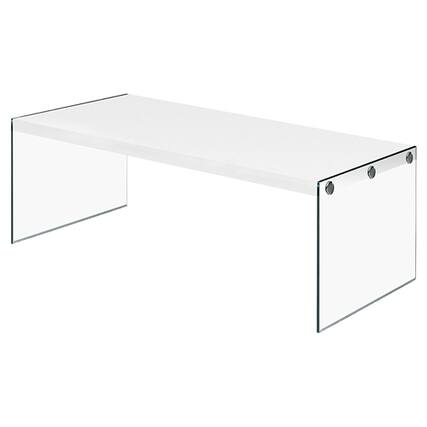 Front. SlickBlue - Sleek Rectangular Coffee Table with Tempered Glass Supports - White.