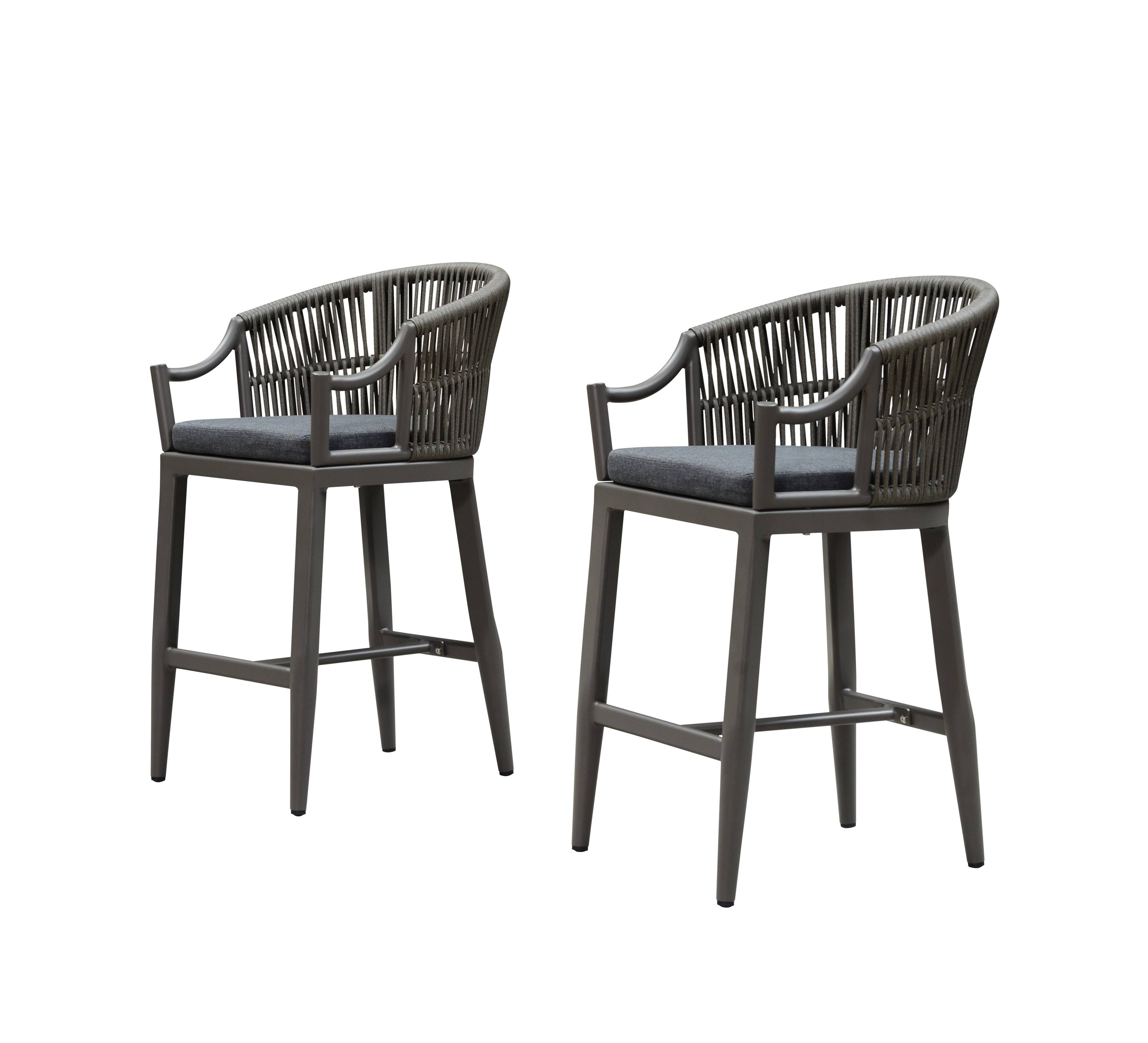 Alt View 9. PURPLE LEAF - Patio Counter Height Set of 2 Outdoor Rattan Chairs with Back Modern Aluminum Woven Barstools for Garden Indoor Kitchen - Smoke Grey-Counter Stool.