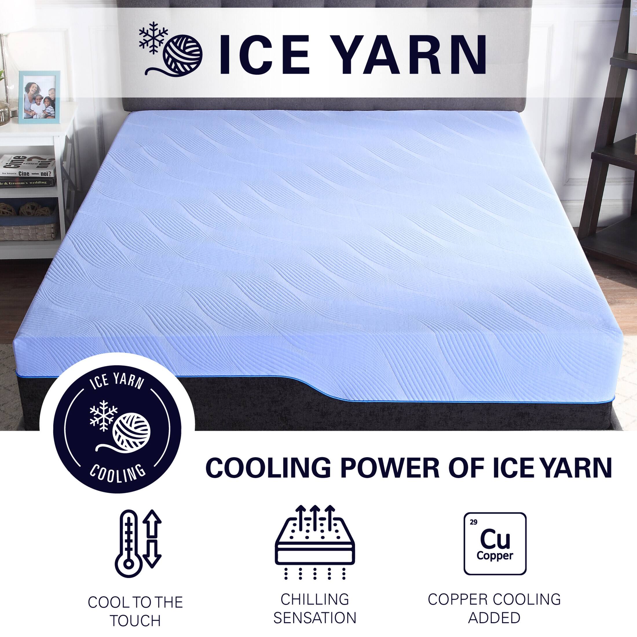 ICE YARN

COOLING POWER OF ICE YARN

- COOL TO THE TOUCH
- CHILLING SENSATION
- COPPER COOLING ADDED

29 Cu Copper