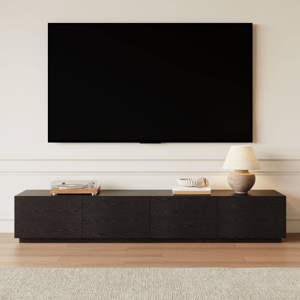 Angle. POVISON - 78.74" Fully-Assembled Modern Black TV Stand with Drawers, Long Media Console, Wood - Black.