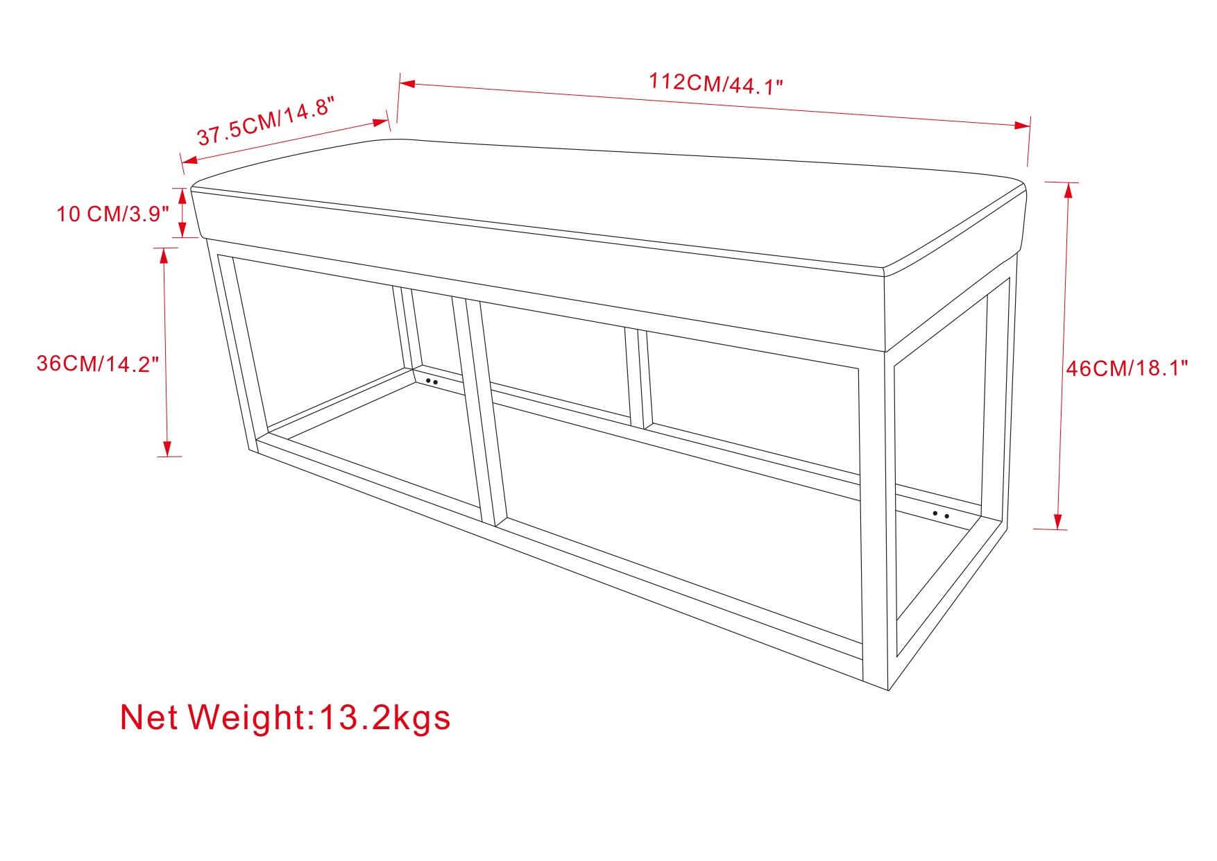 37.5CM/14.8"  
112CM/44.1"  
10CM/3.9"  
36CM/14.2"  
46CM/18.1"  

Net Weight: 13.2kgs