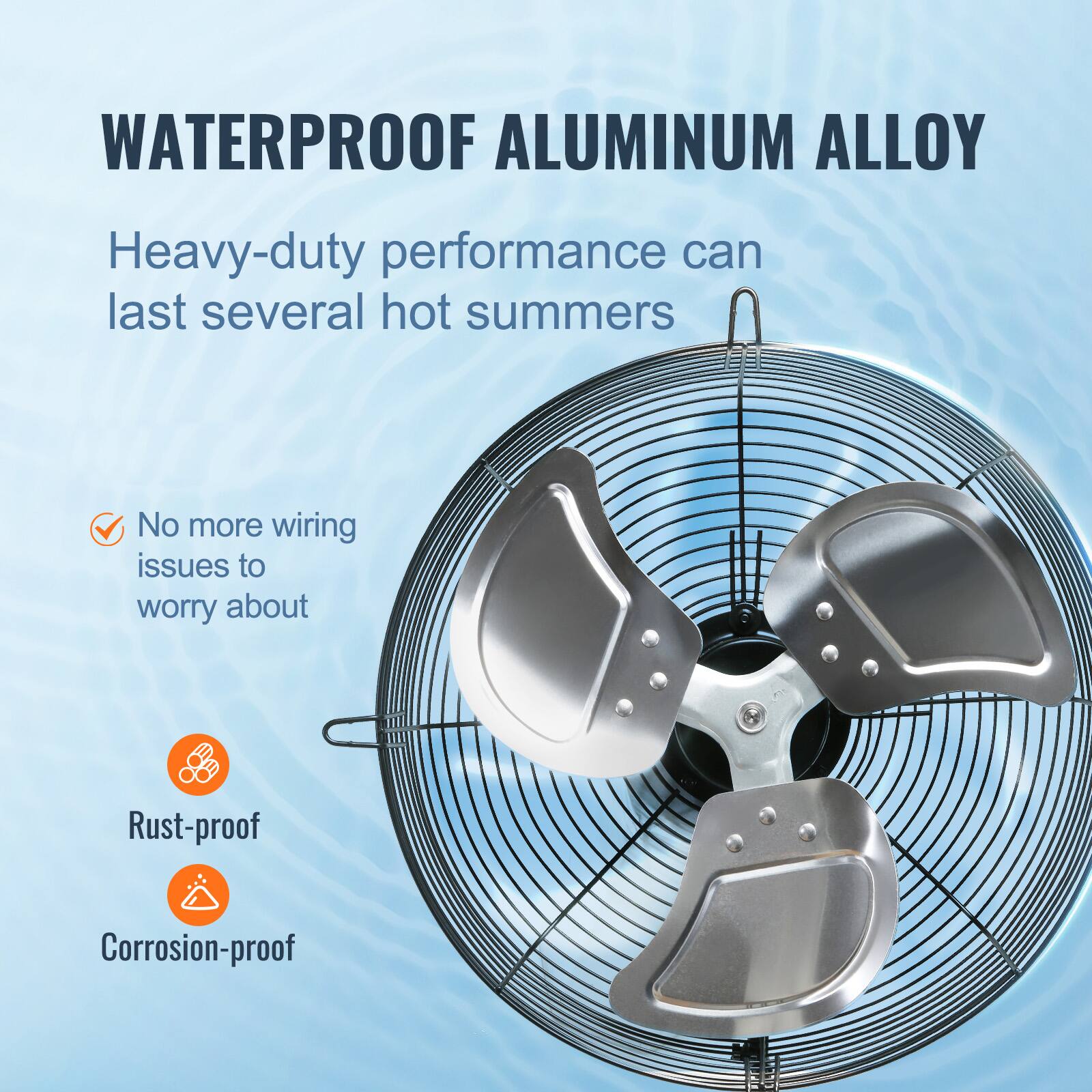 WATERPROOF ALUMINUM ALLOY

Heavy-duty performance can last several hot summers

- No more wiring issues to worry about
- Rust-proof
- Corrosion-proof