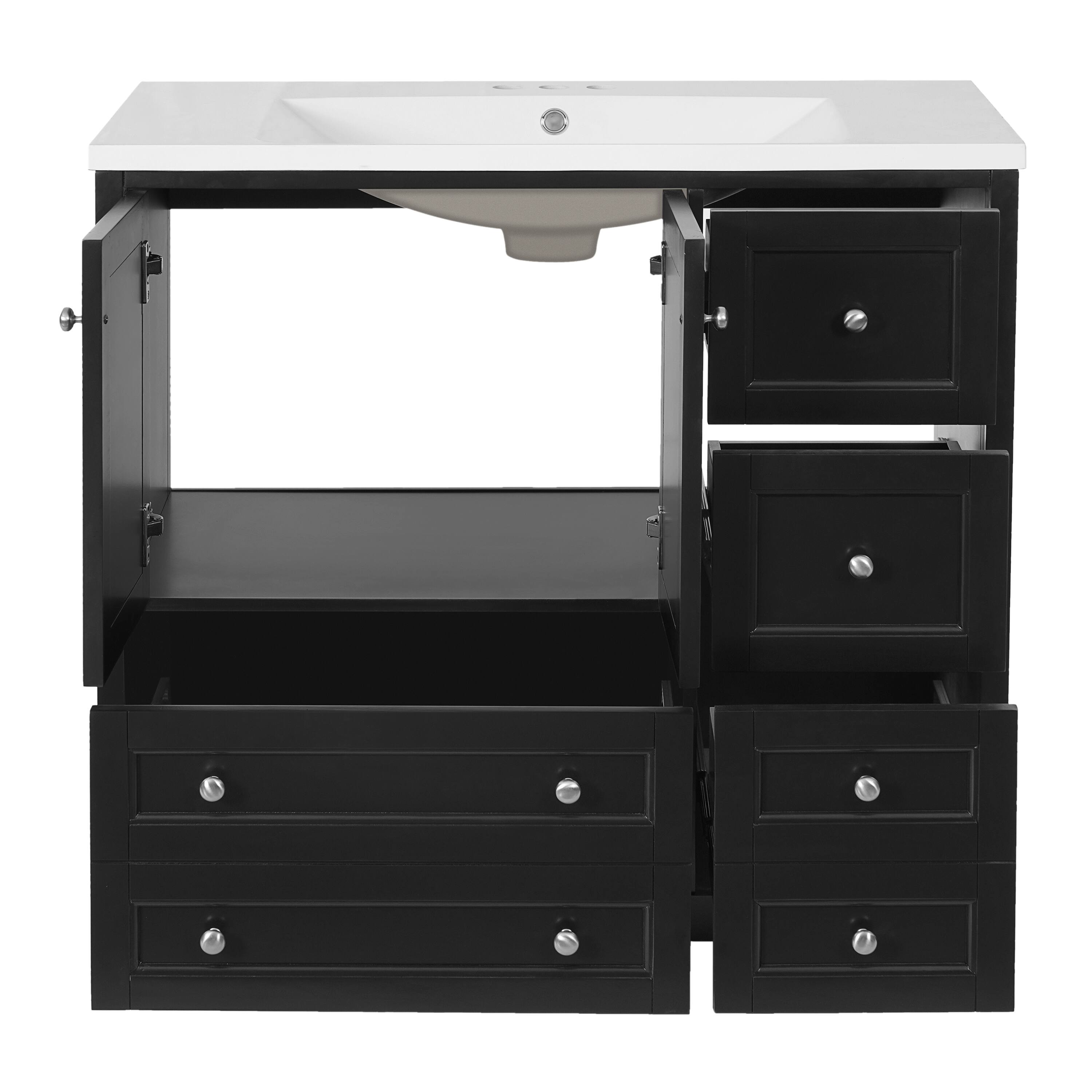 Alt View 10. Tiramisubest - 36inch Bathroom Vanity with Sink,Solid Wood Freestanding Bathroom Vanities with 4 Storage Drawers and Shelf - Black.