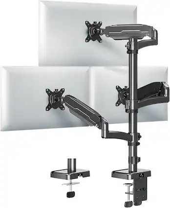 Front. FINEAK - Triple Monitor Mount for Max 32" Computer Screen, Adjustable 3 Monitor Desk Mount - Black.
