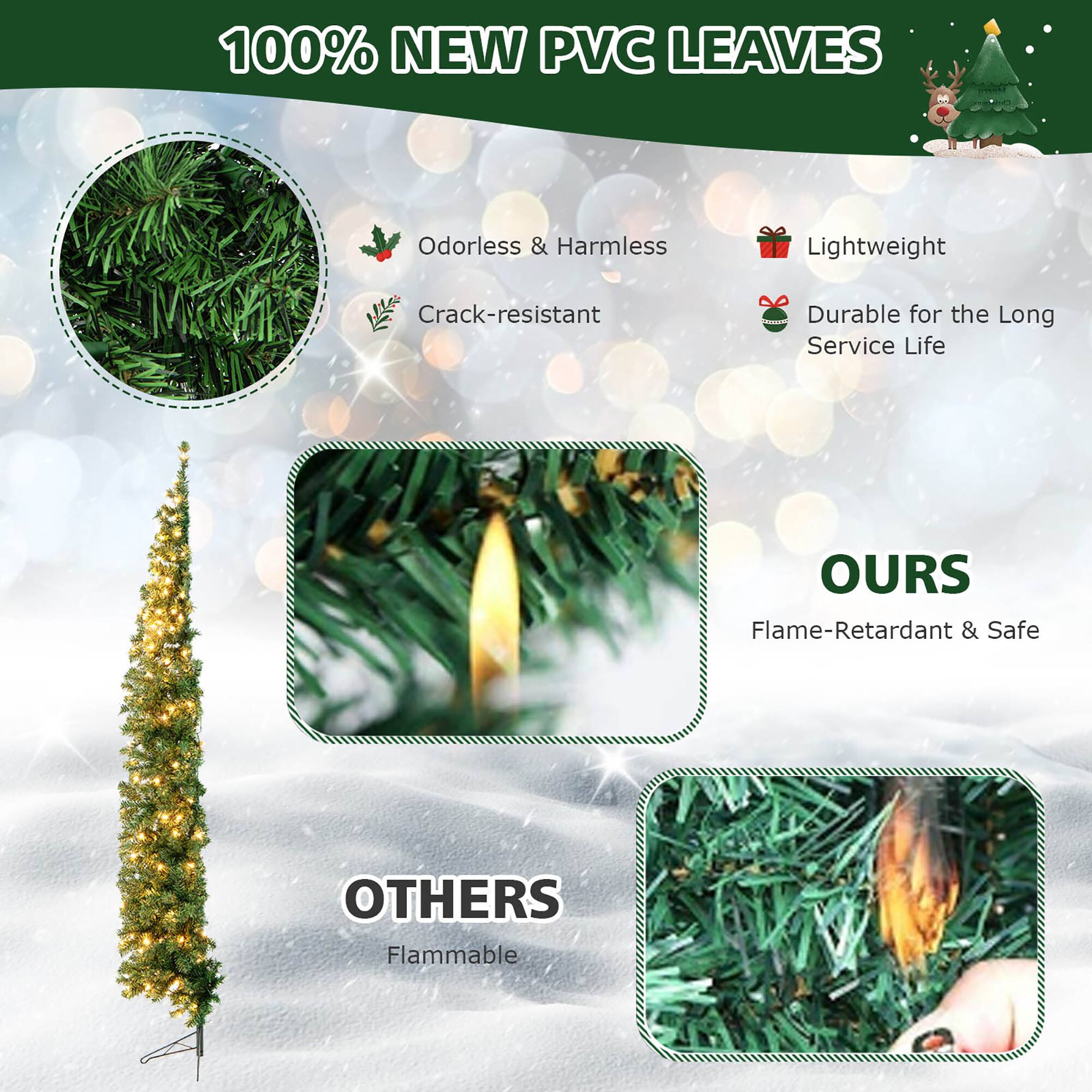 100% NEW PVC LEAVES Odorless & Harmless Lightweight Crack-resistant Durable for the Long Service Life OURS Flame-Retardant & Safe OTHERS Flammable