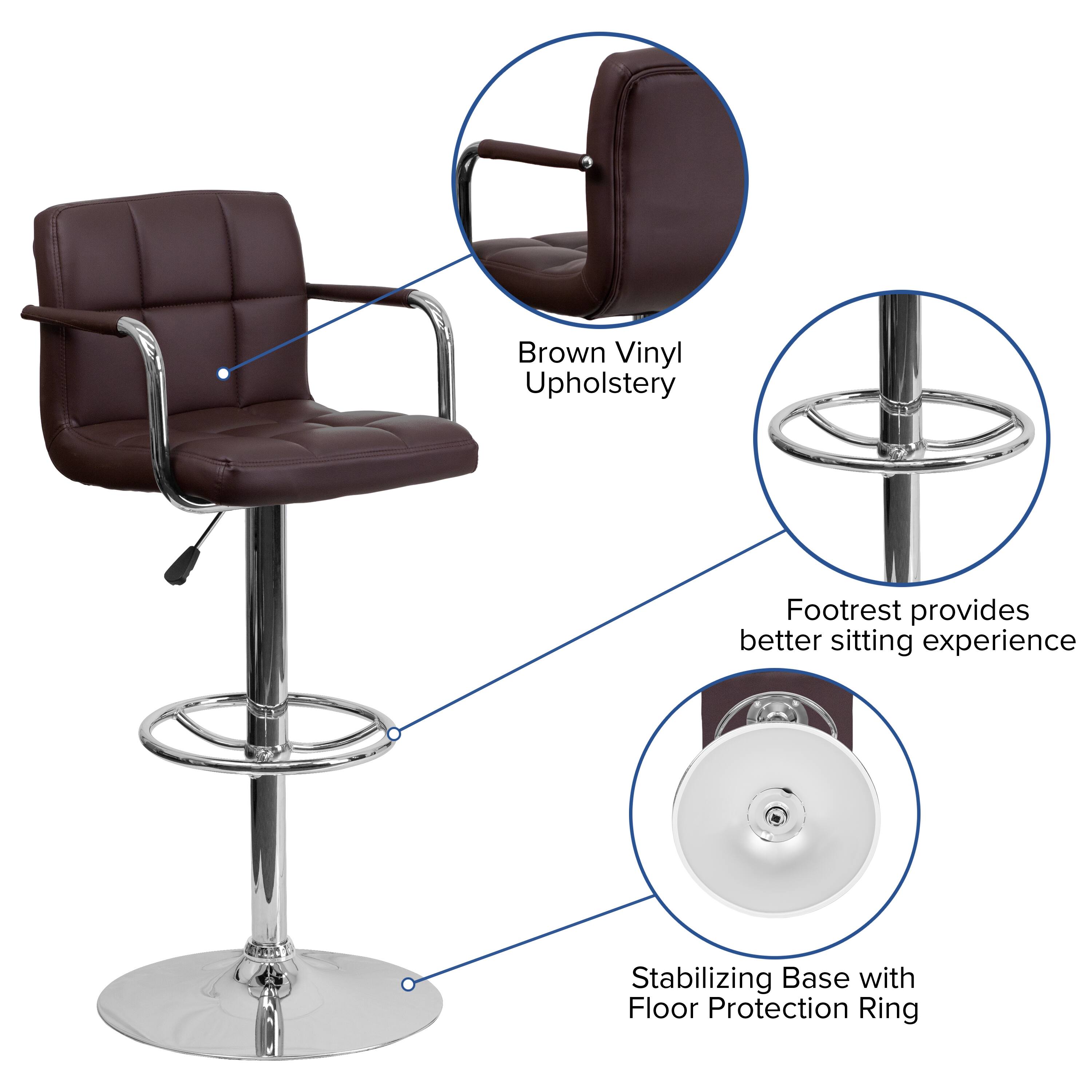 Brown Vinyl Upholstery Footrest provides better sitting experience. Stabilizing Base with Floor Protection Ring.