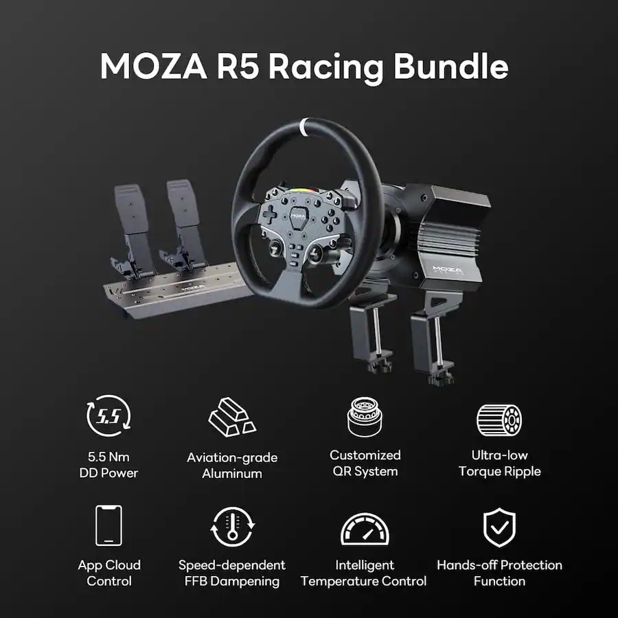 Moza Racing R5 Direct Drive Sim Racing Bundle with 5.5Nm of force for ...