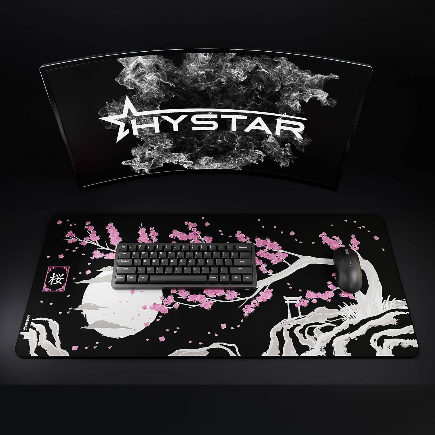 Alt View 5. Hystar - Extended Gaming Mouse Pad | XXL 36" x 16" | 5mm Thick, Waterproof Surface, Polyester Fabric, & Rubber Base | Sakura Dark - Black.