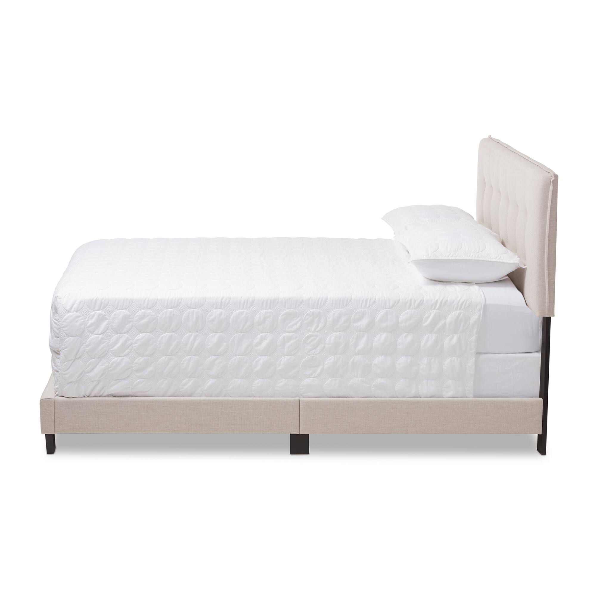 Angle. Baxton Studio - Audrey Modern and Contemporary Fabric Upholstered Bed - Light Beige.