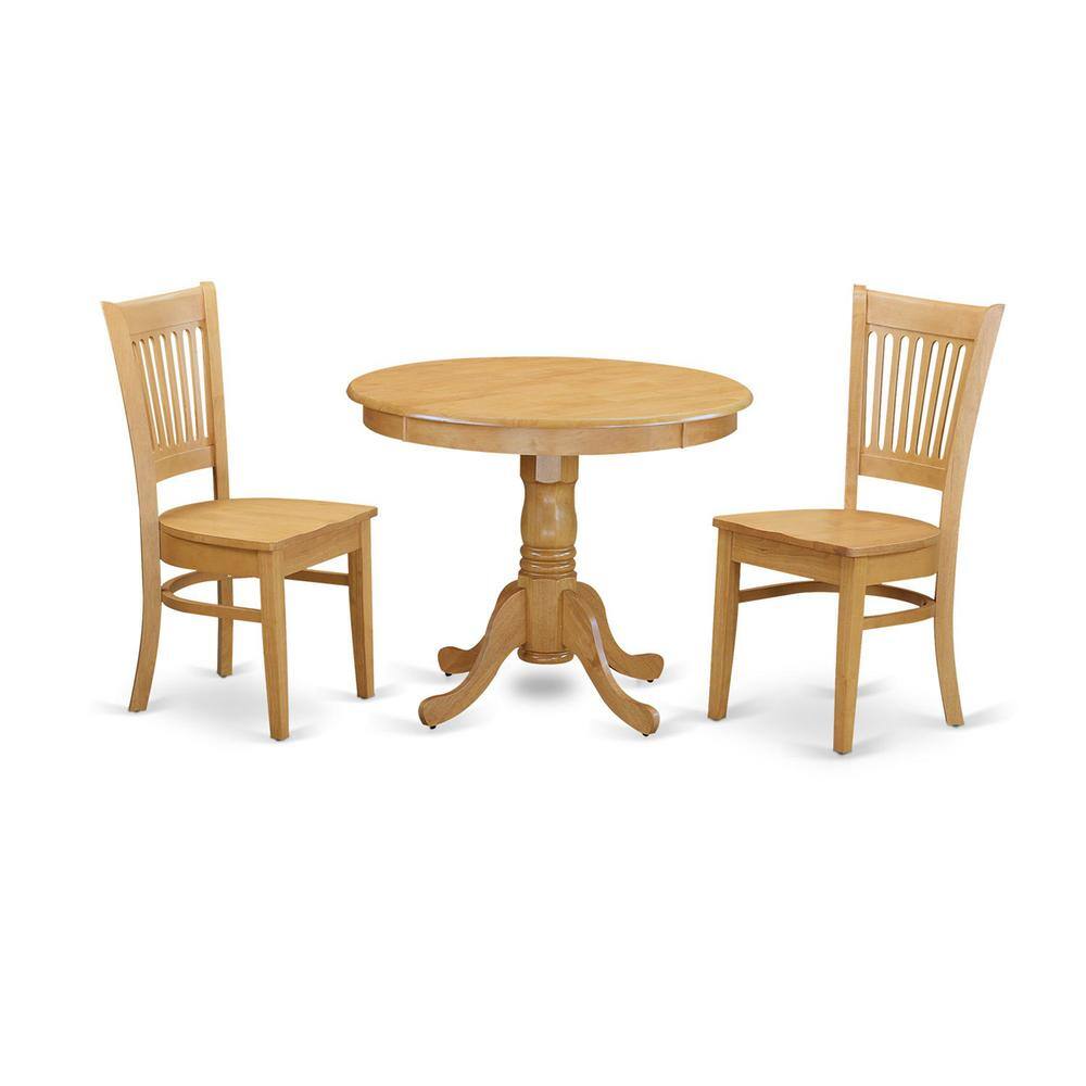 Back. East West Furniture - 3 PC Small Kitchen Table set - small Dining Table and 2 Kitchen chair - Oak.