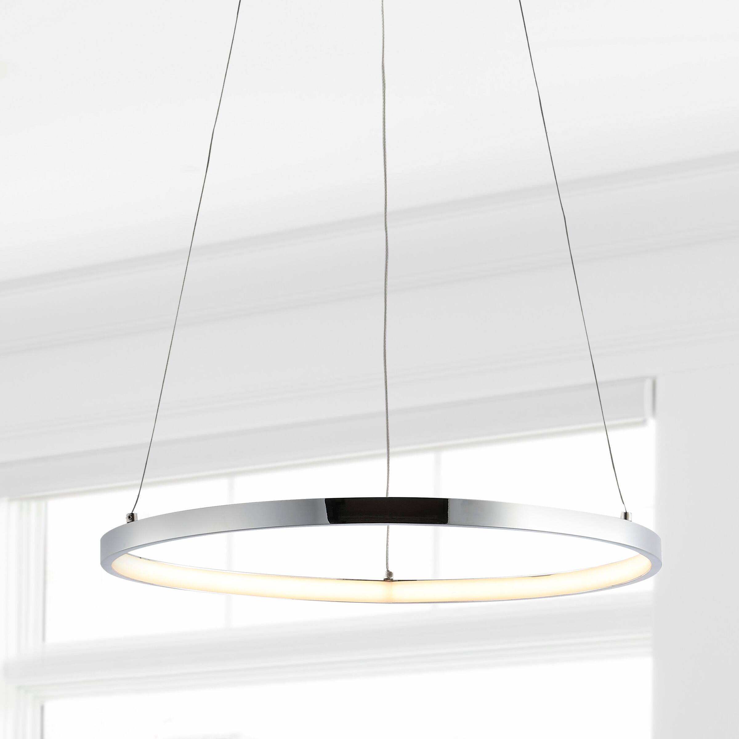 Alt View 1. Jonathan Y - Brice 15.75" Modern Contemporary Metal Round Integrated LED Pendant, Chrome - Chrome.