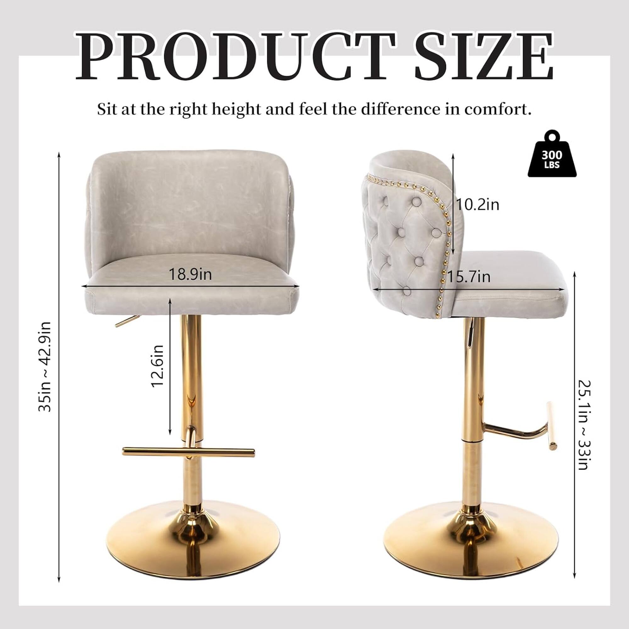 PRODUCT SIZE  
Sit at the right height and feel the difference in comfort.  

- 300 LBS  
- 10.2in  
- 35in ~ 42.9in  
- 18.9in  
- 12.6in  
- 15.7in  
- 25.1in ~ 33in