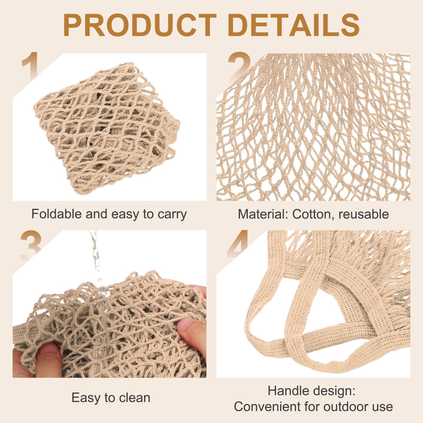 PRODUCT DETAILS

1. Foldable and easy to carry
2. Material: Cotton, reusable
3. Easy to clean
4. Handle design: Convenient for outdoor use