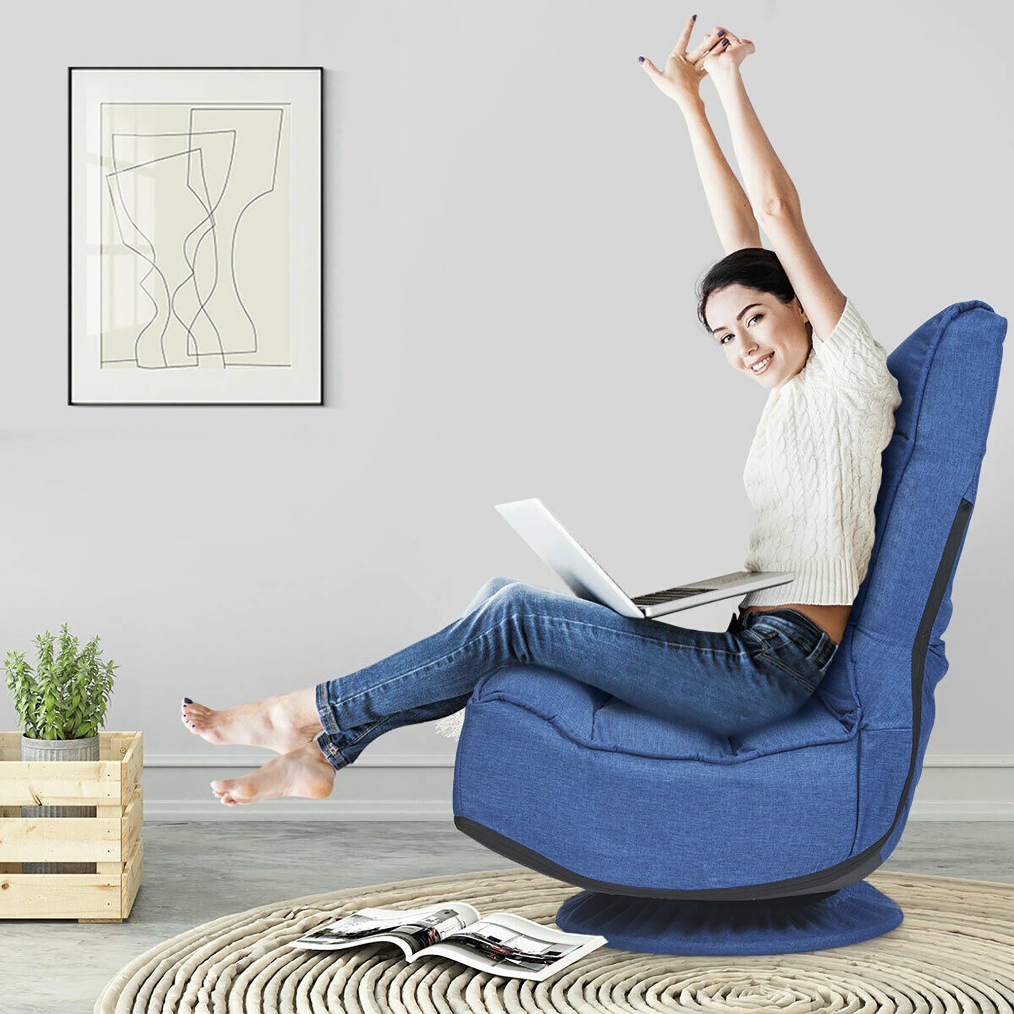 Alt View 3. Costway - Costway Gaming Chair Fabric 6-Position Folding Lazy Sofa 360 Degree Swivel - Purplish Blue.