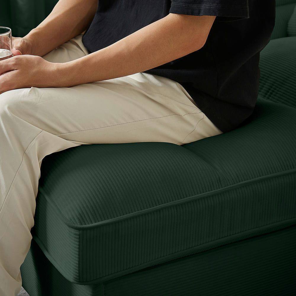 Back. Kadyn - 120" U-Shaped Sectional Sofa Bed, 4-Seater Corduroy with Storage and Built-In Cup Holders, Green - Green.