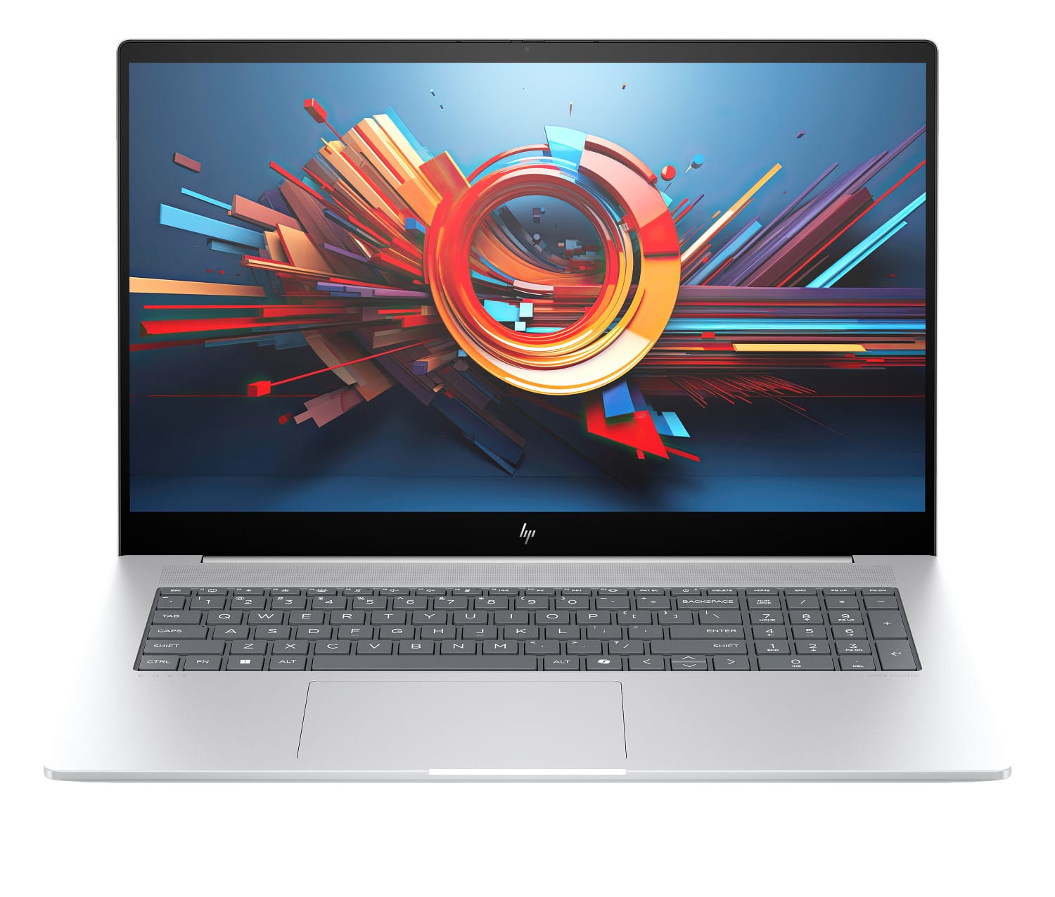 Front. HP - HP Envy Laptop (Ultra 7-155H, 16GB, 512GB PCIe SSD, 17.3 Touch FHD (1920x1080), Intel Arc, Win 11 Home) - Glacier silver.