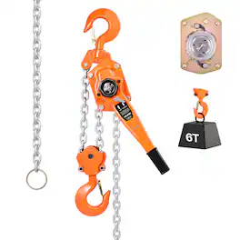 VEVOR - Manual Lever Chain Hoist,6T 13200LBS Capacity Come Along,10FT Lift G80 Alloy Steel Chain With Dual Pawl Mechanical Brake - Orange