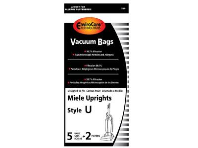 A MUST FOR ALLERGY SUFFERERS

EnviroCare TECHNOLOGIES Vacuum Bags

- 99.7% Filtration
- Traps Microscopic Particles and Allergens
- Filtration 99.7%
- Particules et Allergènes Microscopiques de Poux
- Filtration 99.7%
- Particules Allergènes Microscopiques de Dèmêles

Designed to Fit: Concus Pour: Diseñado a Medida:
Miele Uprights Style U

5 BAGS + 2 FILTERS