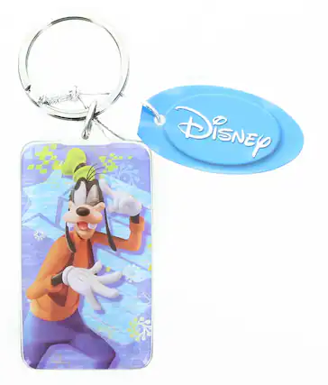 Front. Monogram - Disney Goofy Rectangular Lucite Key Ring - Blue.