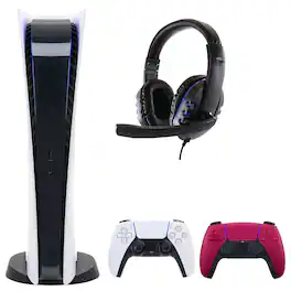 PS5 Digital Console with Extra Red Dualsense Controller and Universal Headset - PlayStation 5