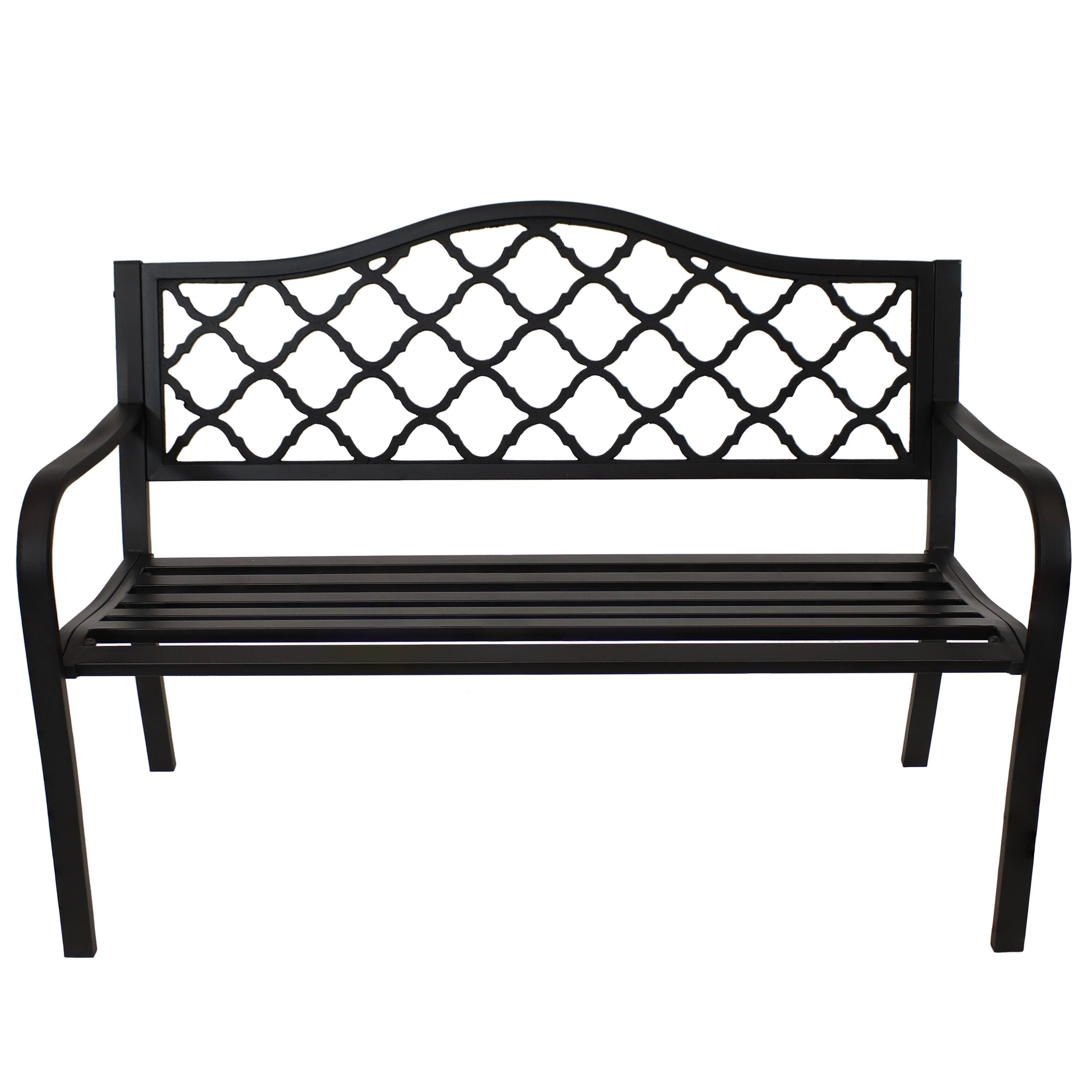 Alt View 9. Sunnydaze - 2-Person Lattice Cast Iron Outdoor Garden Bench - Black.