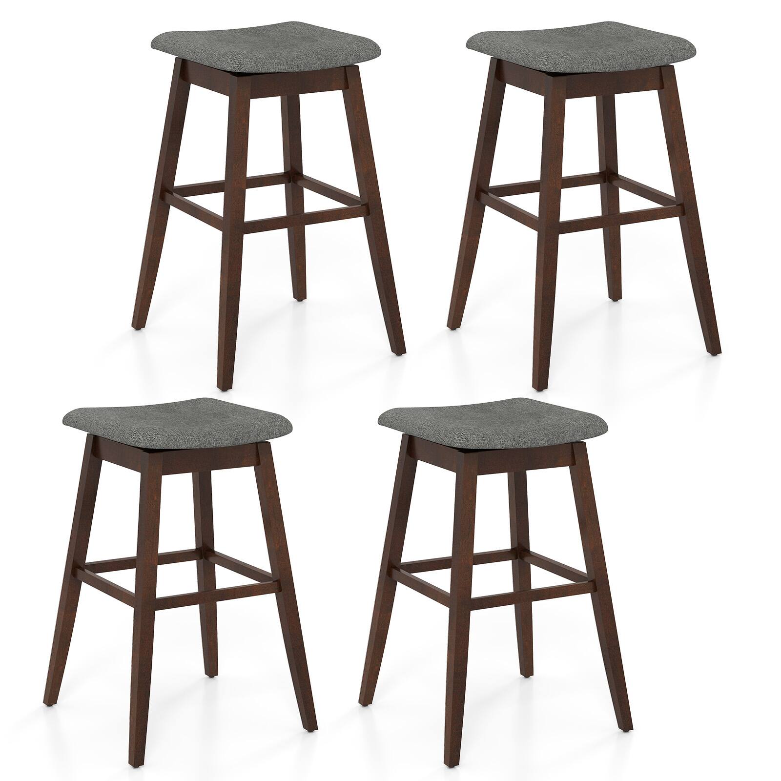 Front. Gymax - Gymax Set of 4 Swivel Bar Stools 30'' Bar Chairs w/ Padded Contoured Seat & Footrest - Gray, Brown.
