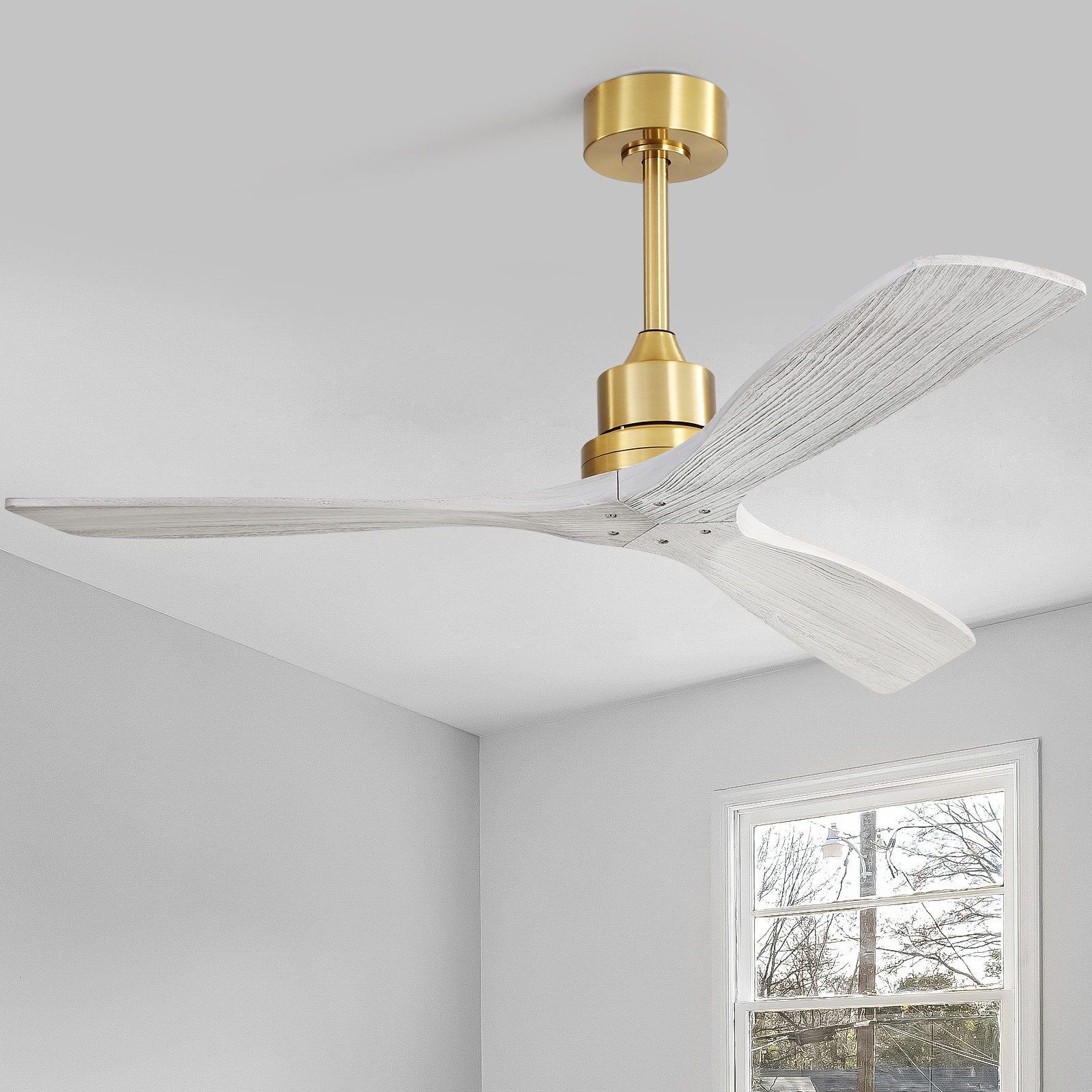 Sofucor - 52'' Solid Wood Ceiling Fans No Light-Outdoor Ceiling Fan with Remote Reversible DC for Bedroom Indoor Patios Farmhouse - Gold-Grey wood