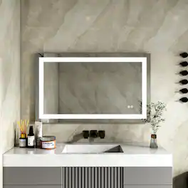 WELLFOR - 40 in W x24 in H Rectangular Frameless Anti-Fog LED Bathroom Vanity Mirror, Wall Mounted Mirror with Memory Function - Silver
