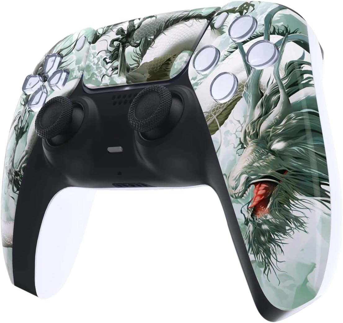 Angle. ProControllers - Custom Wireless Controller for PS5 - White Dragon.