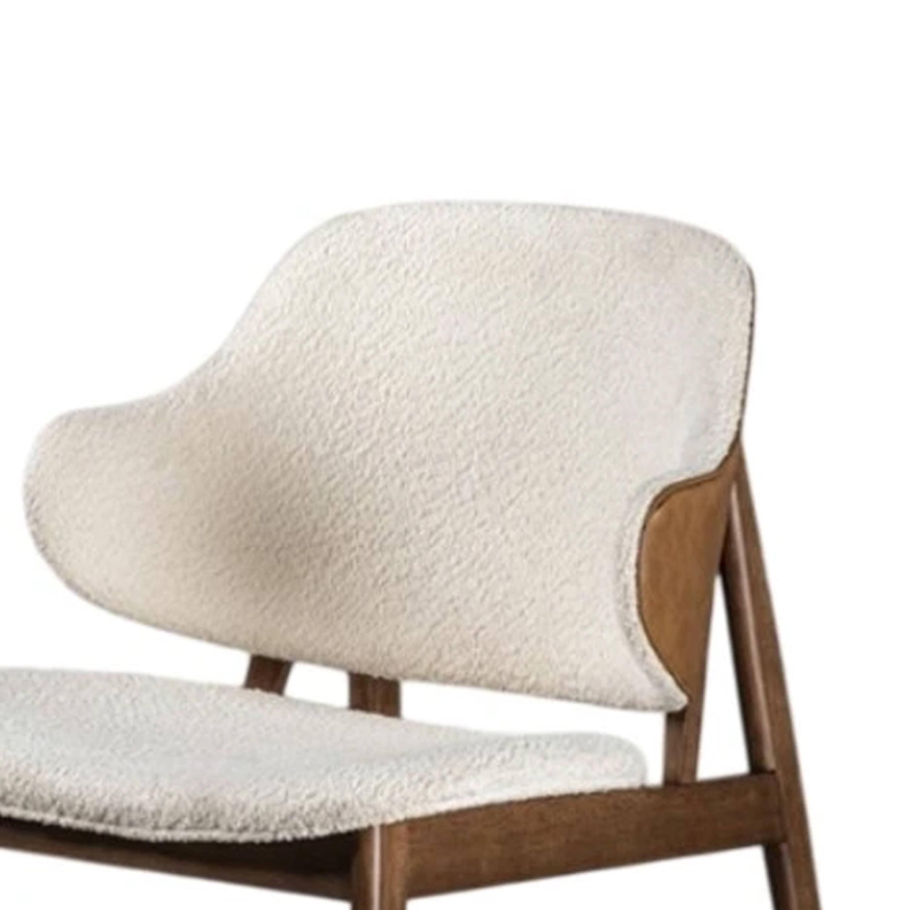 Alt View 2. Manhattan Lane - Biny Accent Chair, Winged Back Beige Boucle Fabric - Walnut Brown, Beige.