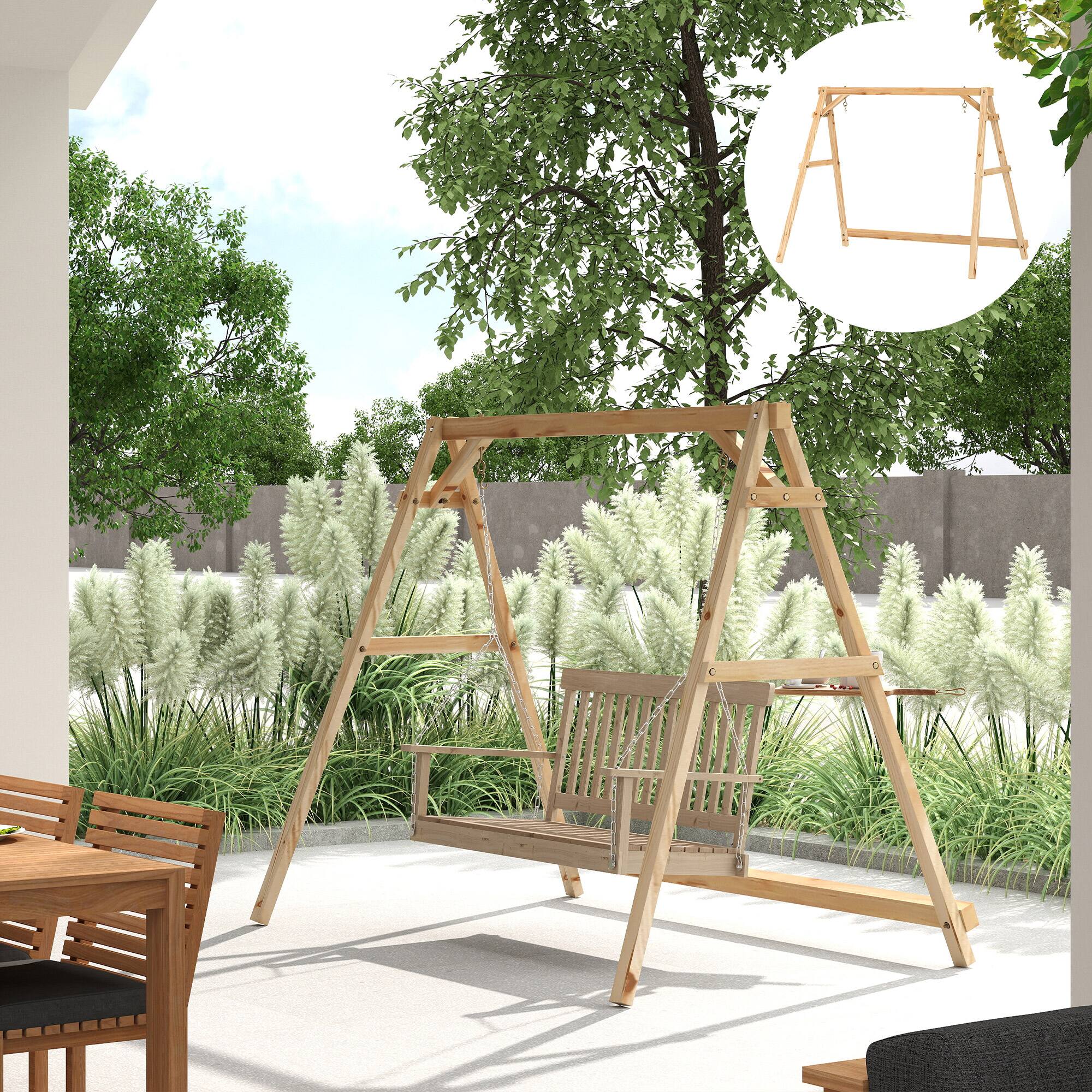 Alt View 8. Outsunny - Porch Swing Frame, Heavy Duty A-Frame Hanging Chair Stand Only with Reinforced Bars for Porch - Teak.