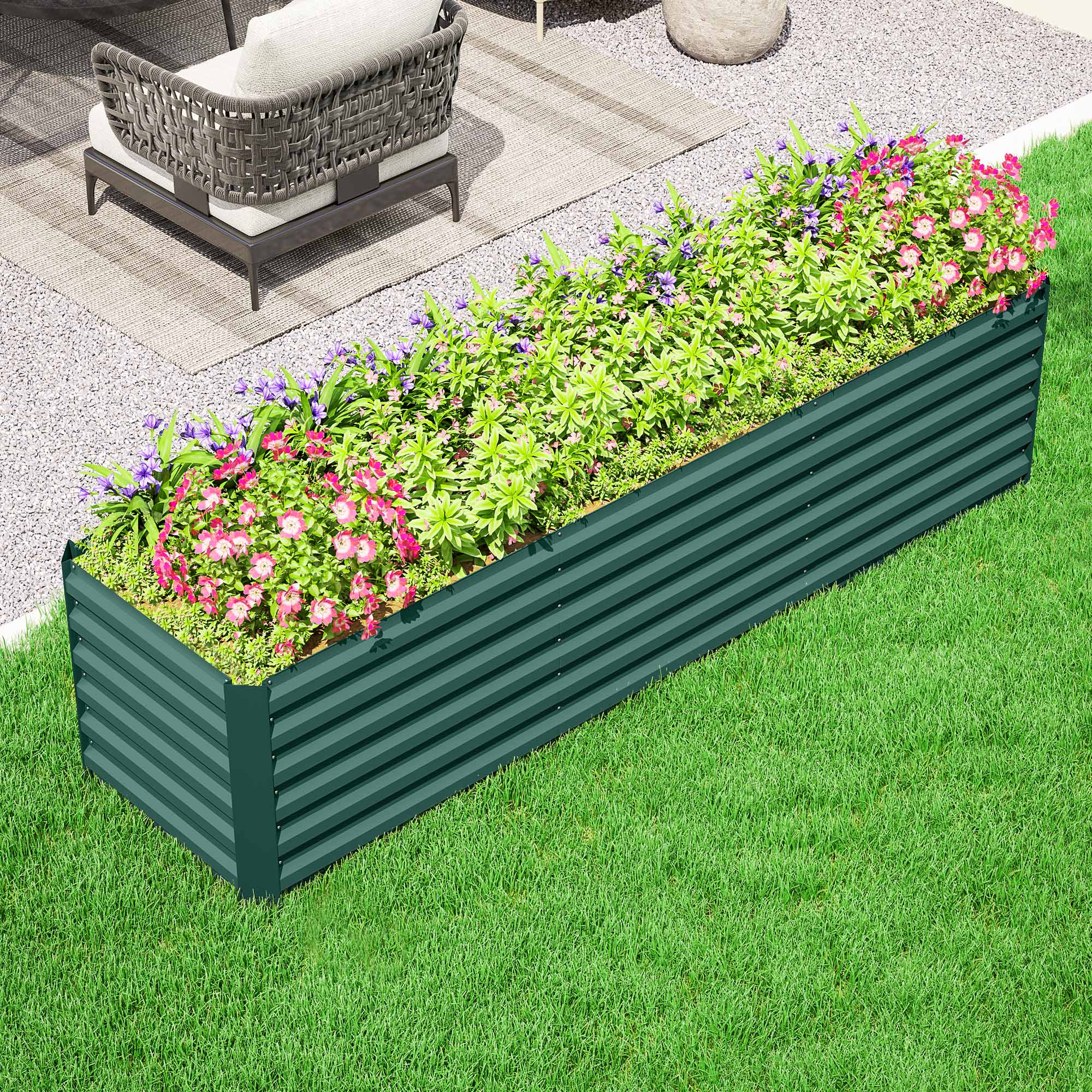 Alt View 8. Outsunny - 8 x 2 x 2ft Galvanized Raised Garden Bed Kit, Outdoor Metal Elevated Planter Box with Safety Edging, Large Raised Bed - Green.