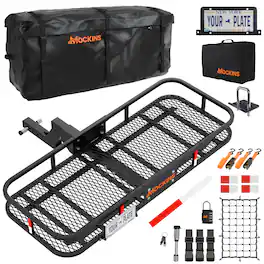 Mockins - 60 in. x 20 in. x 6 in. Raised Trailer Hitch Cargo Carrier Basket w/ 16 Cu Ft. Cargo Bag & Hitch Rack Accessories