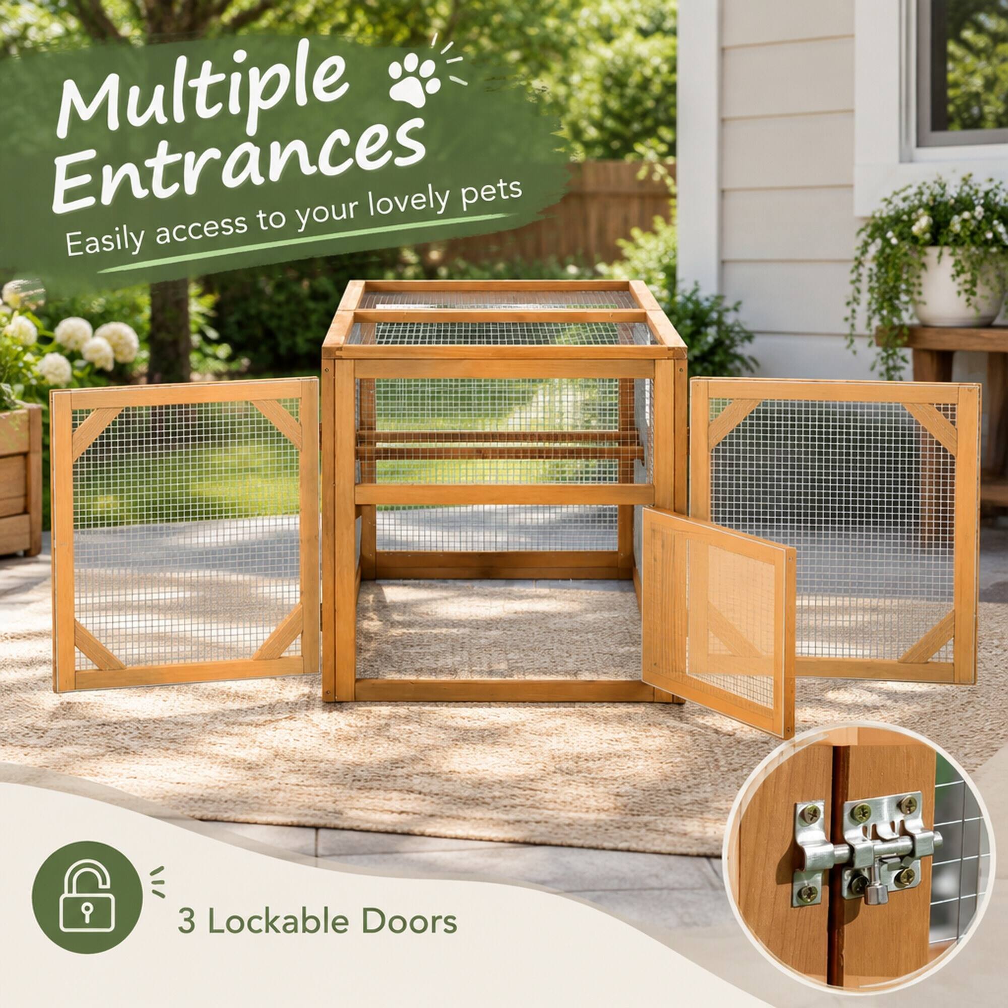 Multiple Entrances  
Easily access to your lovely pets  

3 Lockable Doors