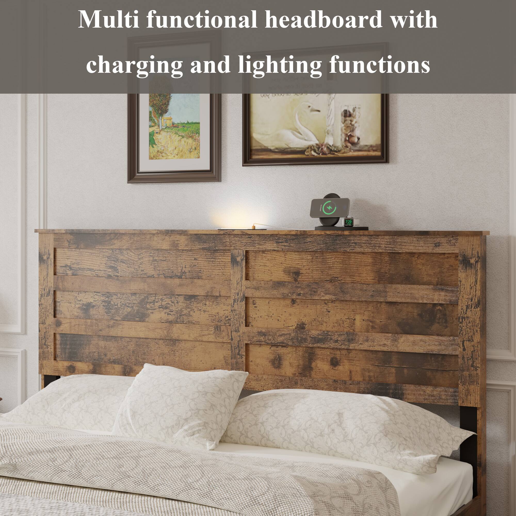 Multi functional headboard with charging and lighting functions