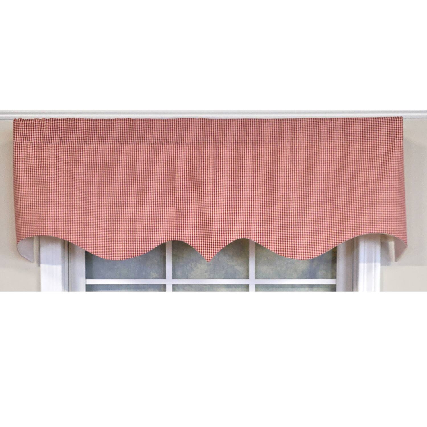 Left. RLF Home - RLF Home 100% Cotton Gingham Regal With Poly/Cotton Ivory lining Rod Pocket Valance 50" x 16" Red - Red.